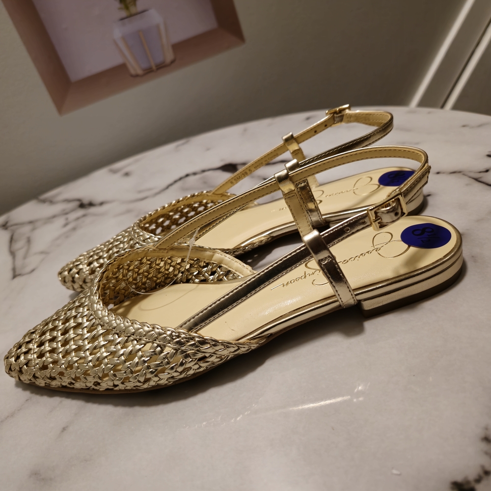 Elegant Gold Woven Women's Flats